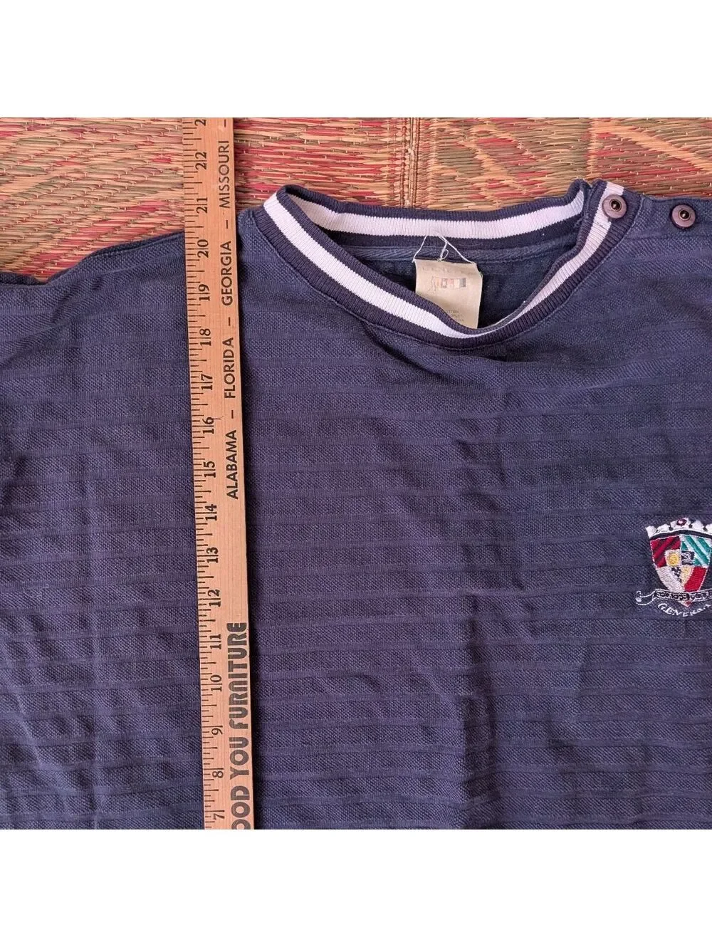 1980s Generra Ribbed Knit Henley Crest Sweater Vintage Navy Size M - Picture 6 of 7